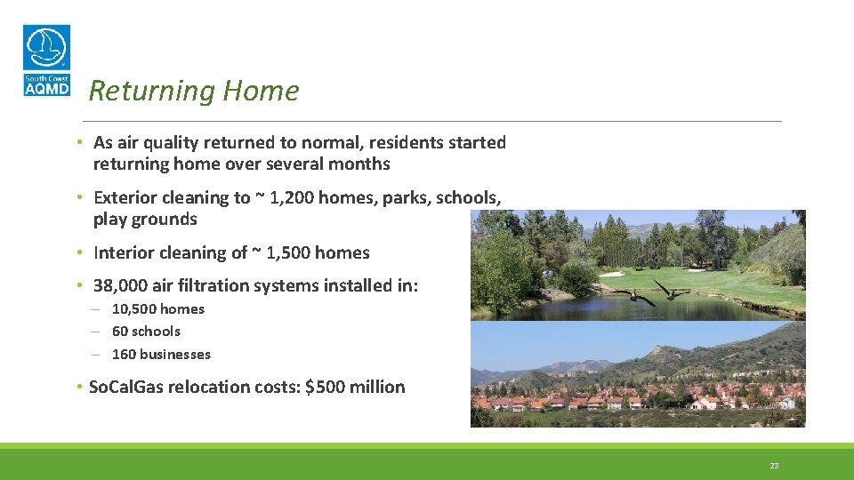 Returning Home • As air quality returned to normal, residents started returning home over