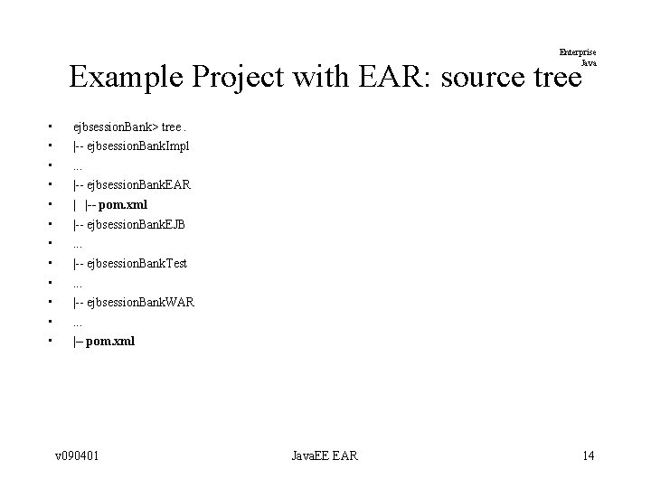 Enterprise Java Example Project with EAR: source tree • • • ejbsession. Bank> tree. Enterprise Java Example Project with EAR: source tree • • • ejbsession. Bank> tree.