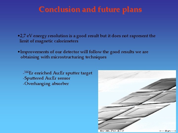 Conclusion and future plans • 2, 7 e. V energy resolution is a good Conclusion and future plans • 2, 7 e. V energy resolution is a good