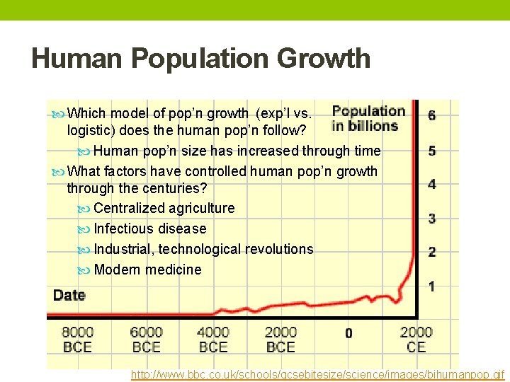 Human Population Growth Which model of pop’n growth (exp’l vs. logistic) does the human