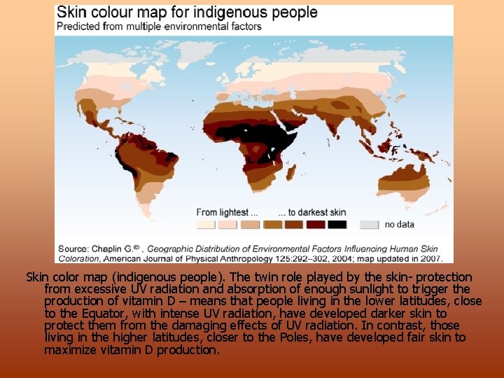 Skin color map (indigenous people). The twin role played by the skin- protection from