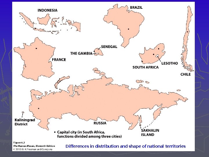 Differences in distribution and shape of national territories 
