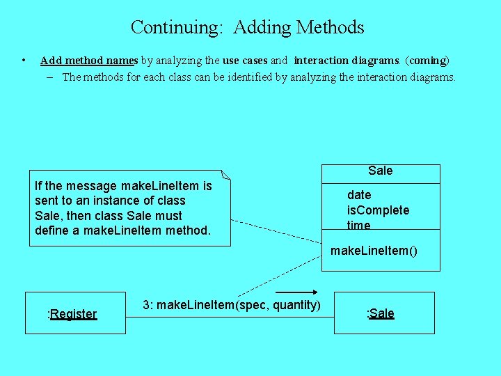 Continuing: Adding Methods • Add method names by analyzing the use cases and interaction