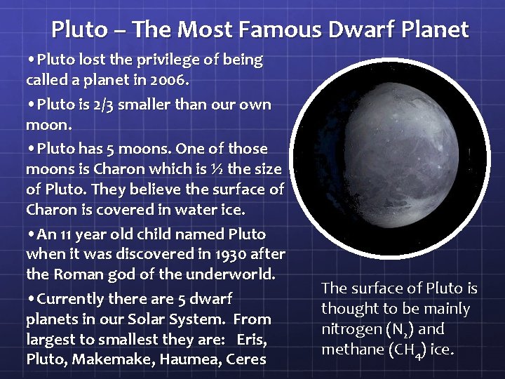 Pluto – The Most Famous Dwarf Planet • Pluto lost the privilege of being