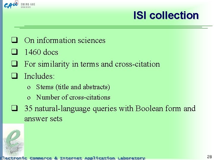 ISI collection q q On information sciences 1460 docs For similarity in terms and