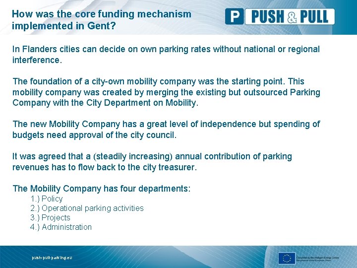 How was the core funding mechanism implemented in Gent? In Flanders cities can decide