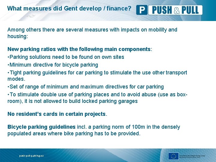 What measures did Gent develop / finance? Among others there are several measures with