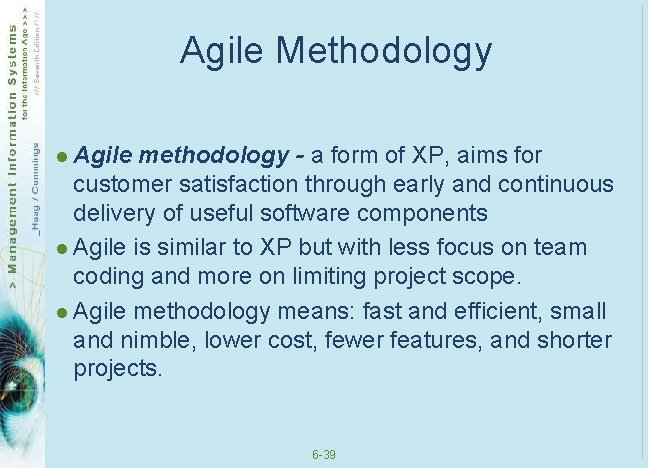 Agile Methodology l Agile methodology - a form of XP, aims for customer satisfaction Agile Methodology l Agile methodology - a form of XP, aims for customer satisfaction