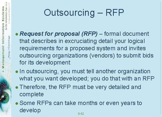 Outsourcing – RFP l Request for proposal (RFP) – formal document that describes in Outsourcing – RFP l Request for proposal (RFP) – formal document that describes in