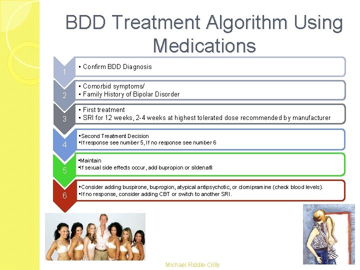 BDD Treatment Algorithm Using Medications 1 • Confirm BDD Diagnosis 2 • Comorbid symptoms/ BDD Treatment Algorithm Using Medications 1 • Confirm BDD Diagnosis 2 • Comorbid symptoms/