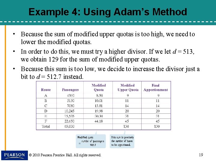 Example 4: Using Adam’s Method • Because the sum of modified upper quotas is