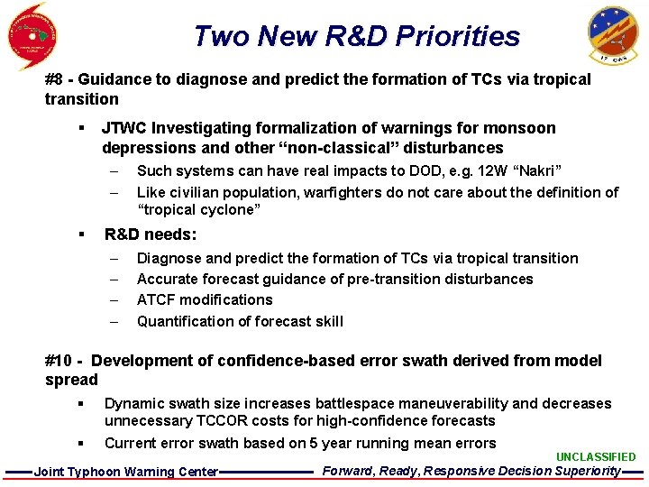 Two New R&D Priorities #8 - Guidance to diagnose and predict the formation of