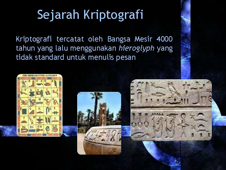 Sejarah Kriptografi tercatat oleh Bangsa Mesir 4000 tahun yang lalu menggunakan hieroglyph yang tidak
