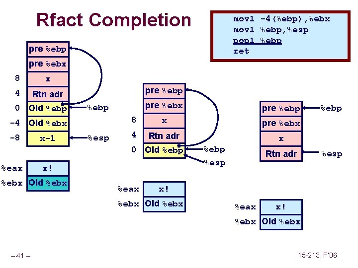 Rfact Completion movl -4(%ebp), %ebx movl %ebp, %esp popl %ebp ret pre %ebp pre