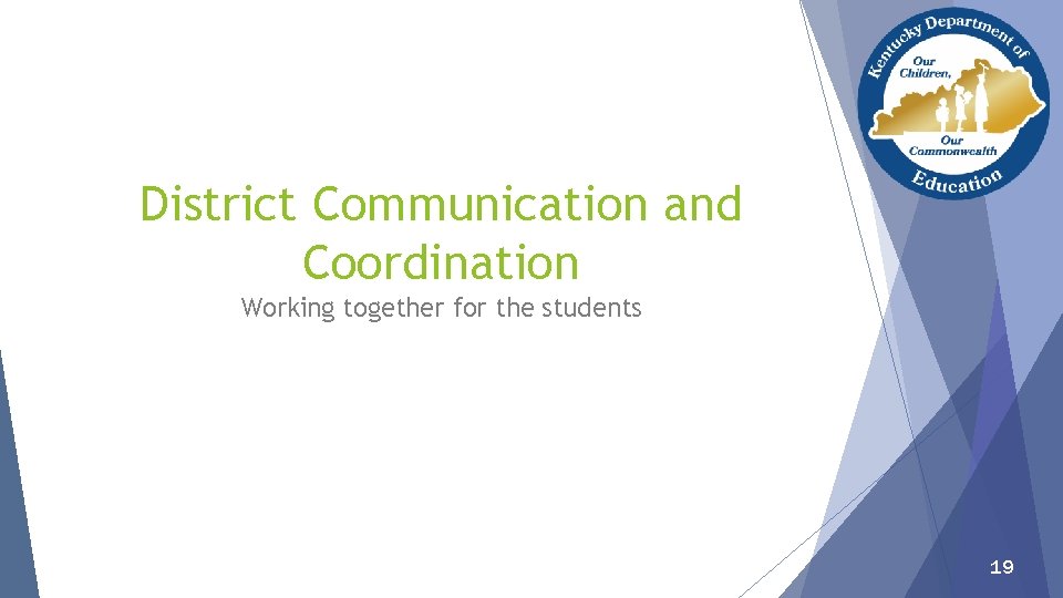 District Communication and Coordination Working together for the students 19 