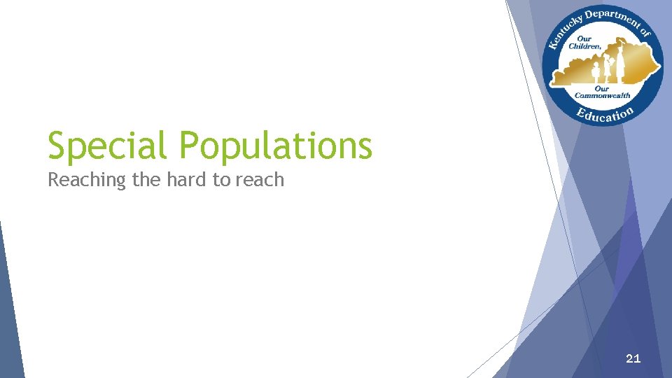 Special Populations Reaching the hard to reach 21 