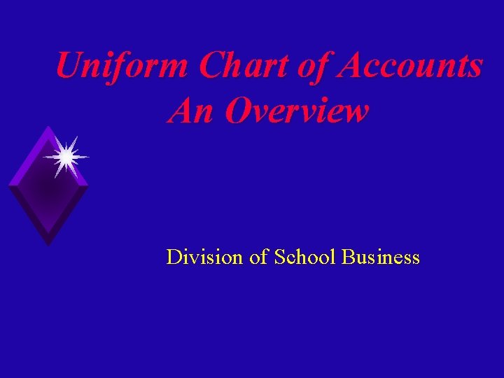 Uniform Chart of Accounts An Overview Division of School Business 