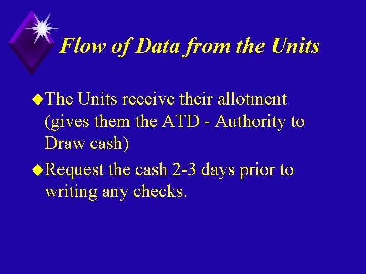 Flow of Data from the Units u. The Units receive their allotment (gives them