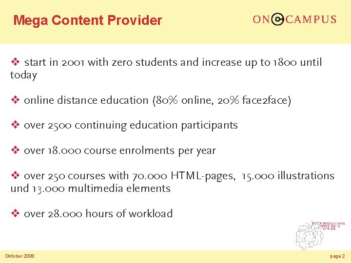 Mega Content Provider v start in 2001 with zero students and increase up to