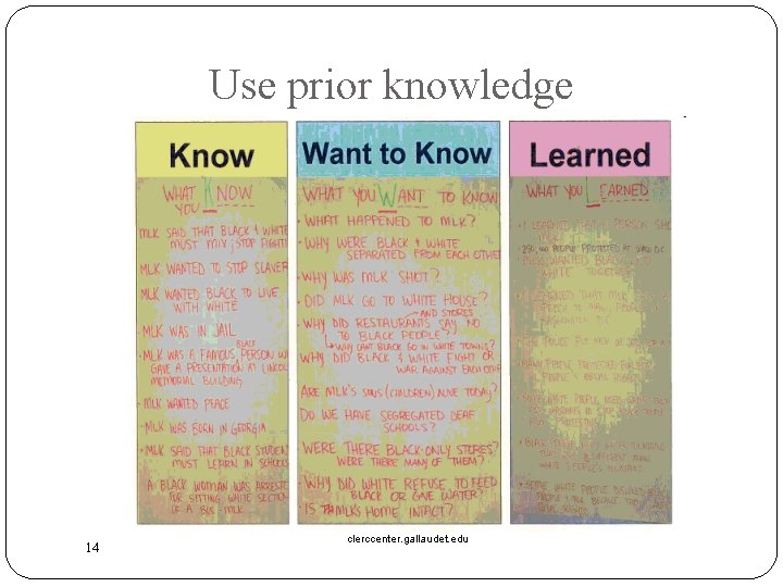 Use prior knowledge 14 clerccenter. gallaudet. edu 