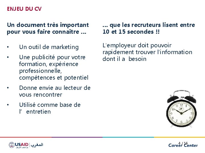 ENJEU DU CV Un document très important pour vous faire connaître … … que