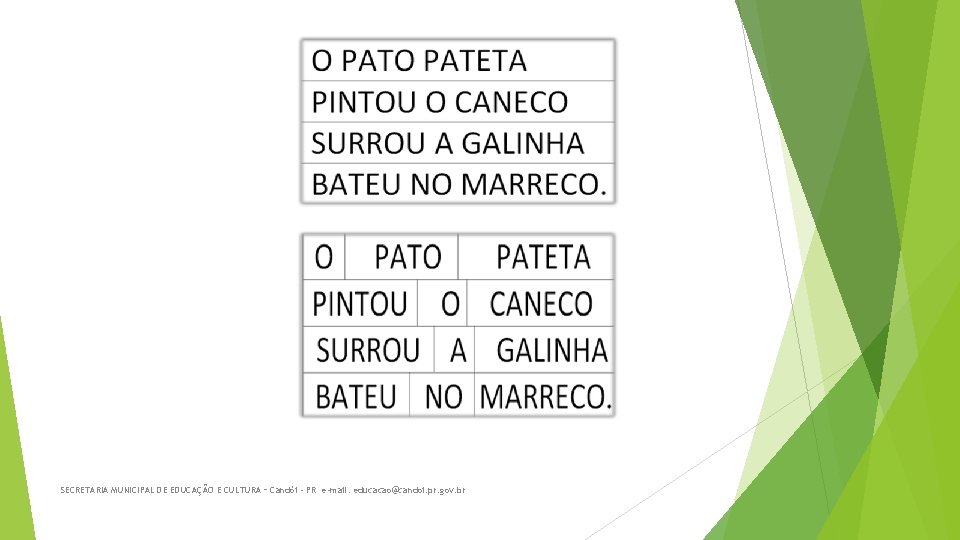 SECRETARIA MUNICIPAL DE EDUCAÇÃO E CULTURA – Candói - PR e-mail: educacao@candoi. pr. gov.