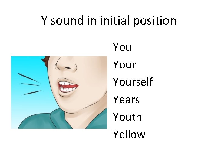 Y sound in initial position Yourself Years Youth Yellow 