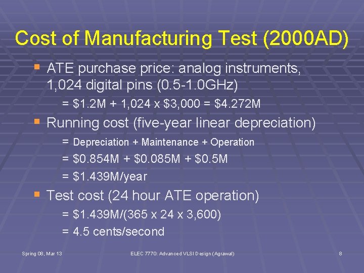 Cost of Manufacturing Test (2000 AD) § ATE purchase price: analog instruments, 1, 024