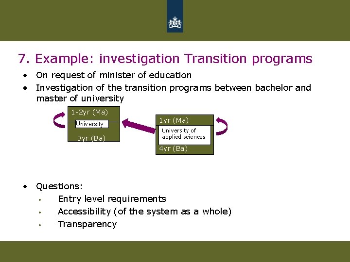 7. Example: investigation Transition programs • On request of minister of education • Investigation 7. Example: investigation Transition programs • On request of minister of education • Investigation