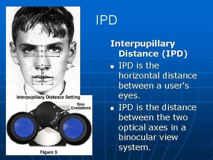 IPD Interpupillary Distance (IPD) n IPD is the horizontal distance between a user's eyes.