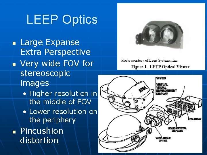 LEEP Optics n n Large Expanse Extra Perspective Very wide FOV for stereoscopic images