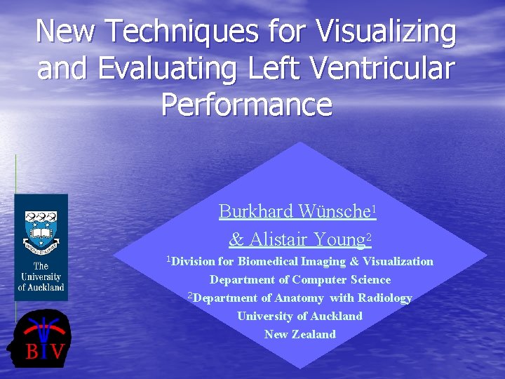 New Techniques for Visualizing and Evaluating Left Ventricular Performance Burkhard Wünsche 1 & Alistair