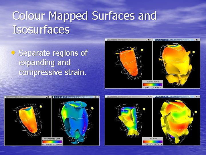 Colour Mapped Surfaces and Isosurfaces • Separate regions of expanding and compressive strain. 