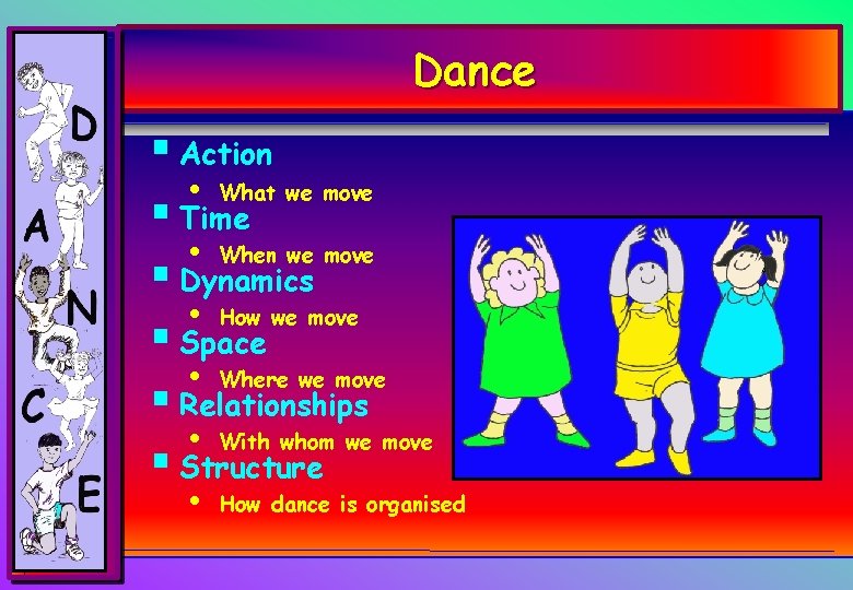 Dance § Action • What we move § Time • When we move § Dance § Action • What we move § Time • When we move §
