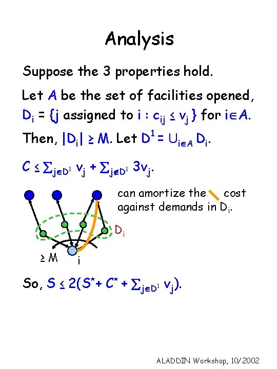 Analysis Suppose the 3 properties hold. Let A be the set of facilities opened,