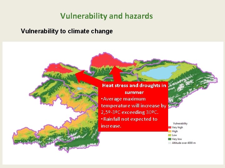 Vulnerability and hazards Vulnerability to climate change Heat stress and droughts in summer •