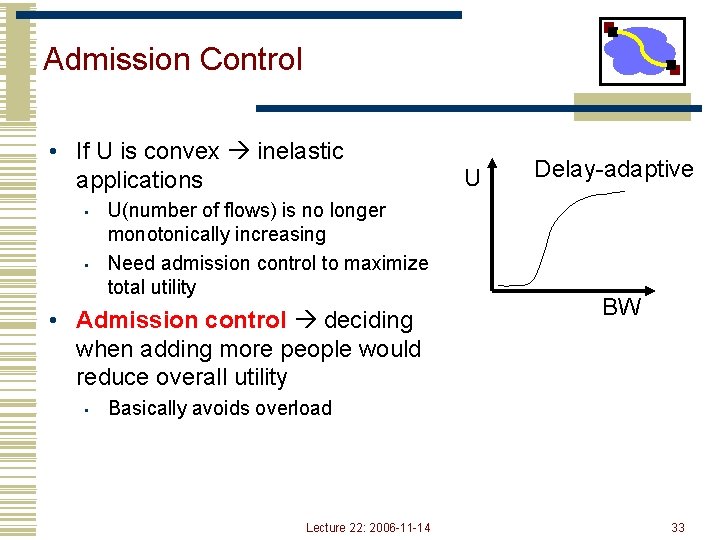 Admission Control • If U is convex inelastic applications • • U(number of flows)