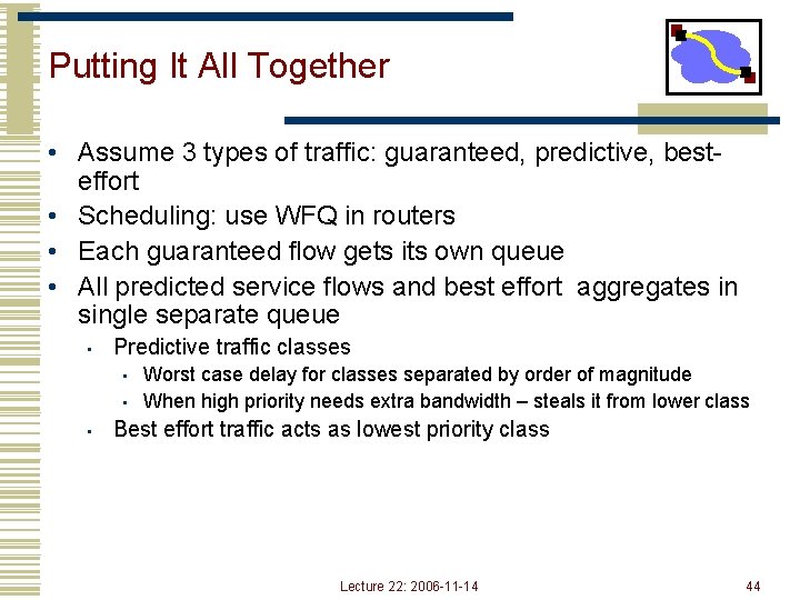 Putting It All Together • Assume 3 types of traffic: guaranteed, predictive, besteffort •