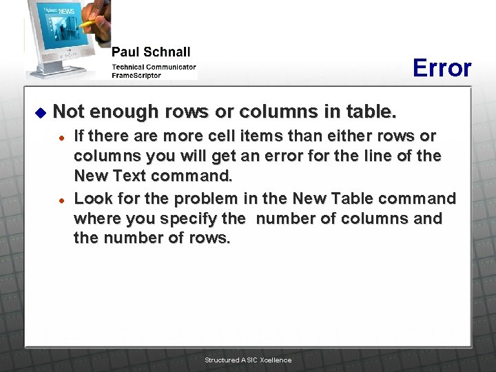 Error u Not enough rows or columns in table. l l If there are