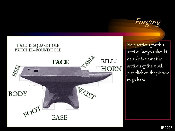 Forging BILL/ No questions for this section but you should be able to name Forging BILL/ No questions for this section but you should be able to name