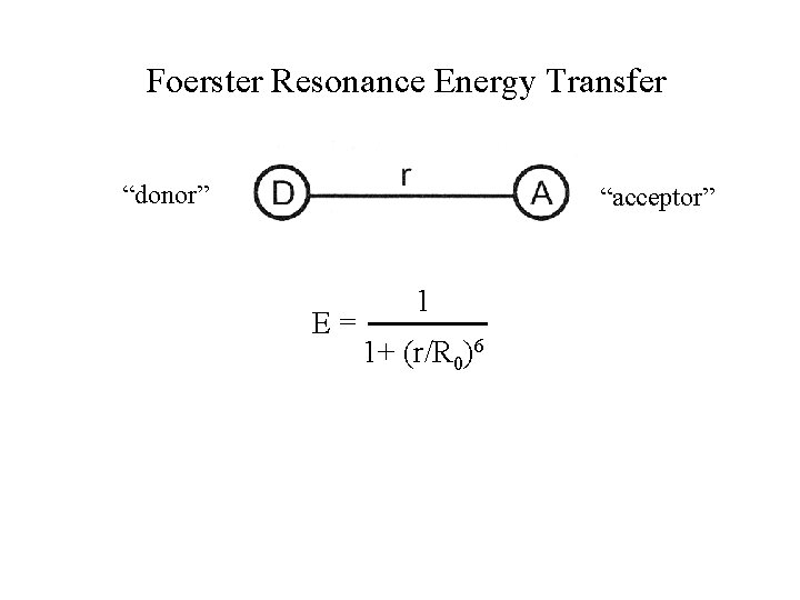 Foerster Resonance Energy Transfer “donor” “acceptor” 1 E = 1+ (r/R 0)6 Foerster Resonance Energy Transfer “donor” “acceptor” 1 E = 1+ (r/R 0)6