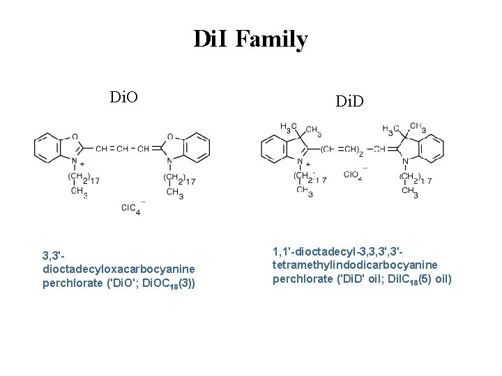 Di. I Family Di. O 3, 3'dioctadecyloxacarbocyanine perchlorate ('Di. O'; Di. OC 18(3)) Di. Di. I Family Di. O 3, 3'dioctadecyloxacarbocyanine perchlorate ('Di. O'; Di. OC 18(3)) Di.