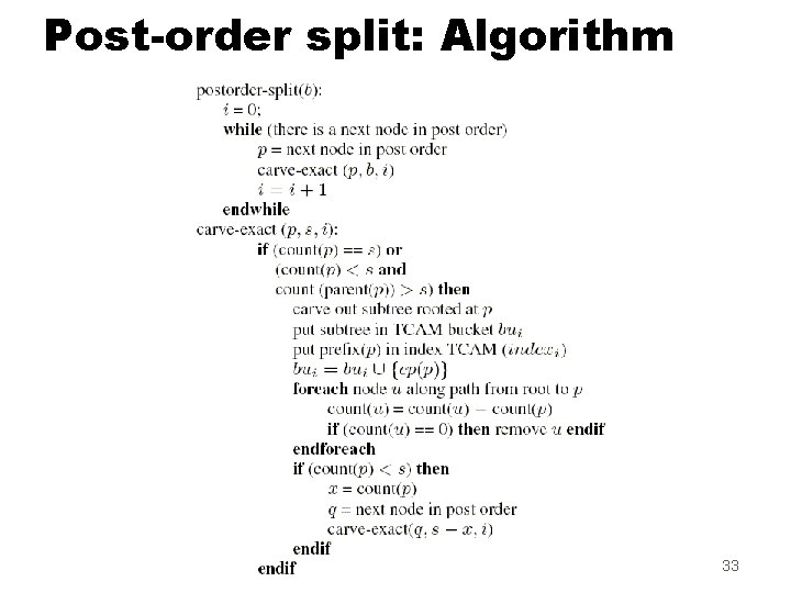Post-order split: Algorithm 33 Post-order split: Algorithm 33