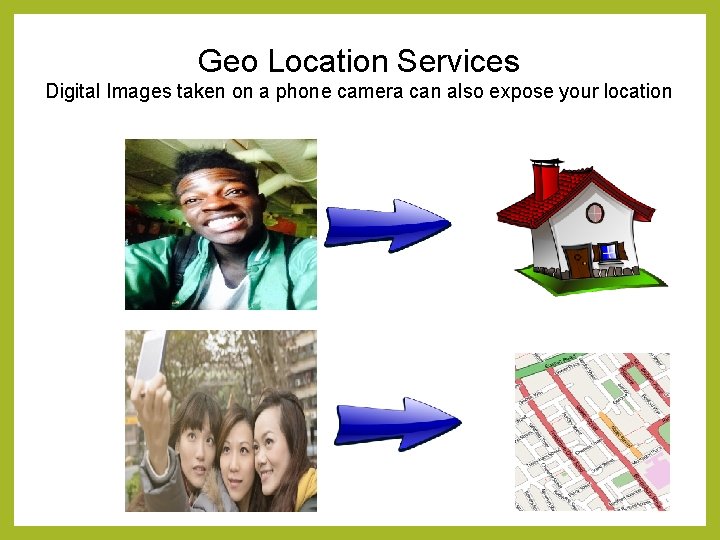Geo Location Services Digital Images taken on a phone camera can also expose your