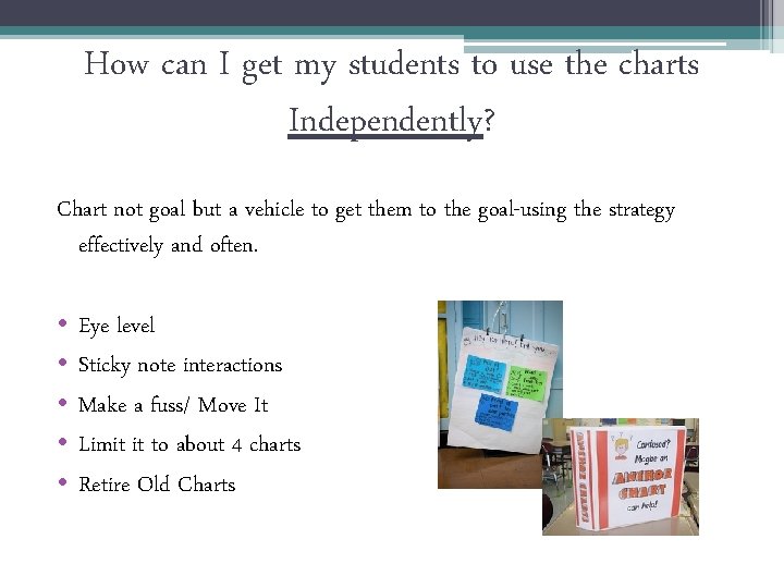 How can I get my students to use the charts Independently? Chart not goal