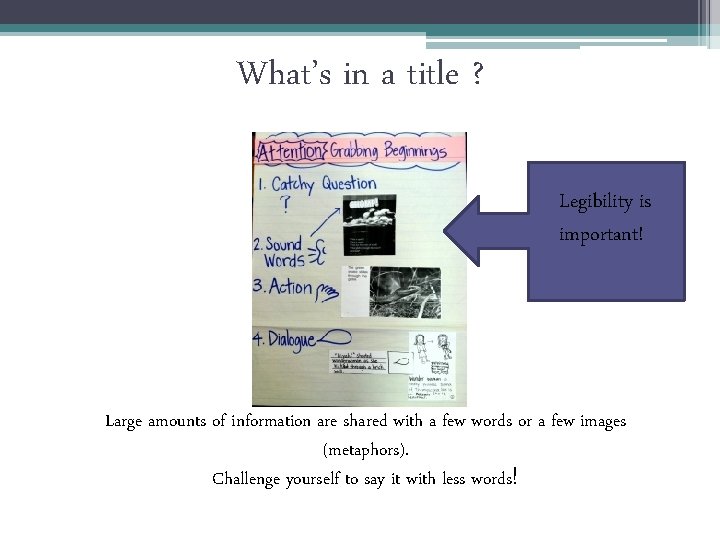 What’s in a title ? Legibility is important! Large amounts of information are shared What’s in a title ? Legibility is important! Large amounts of information are shared