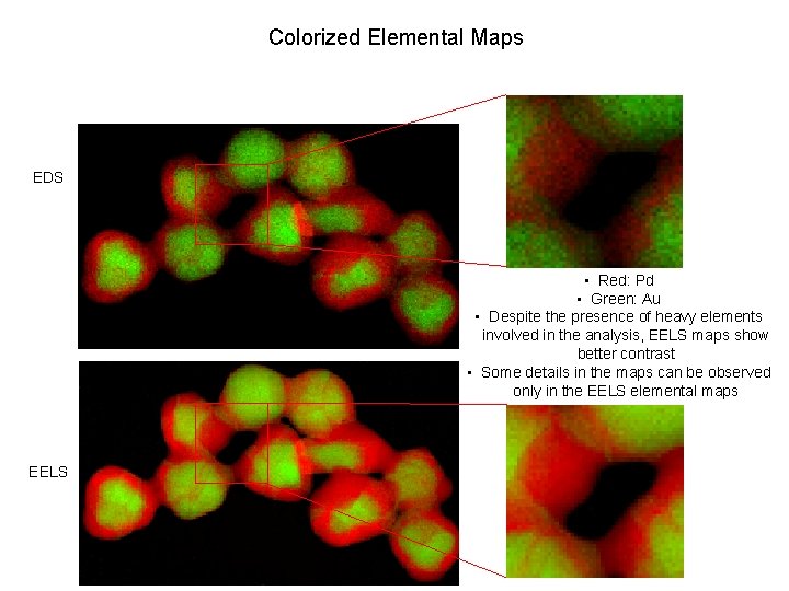 Colorized Elemental Maps EDS • Red: Pd • Green: Au • Despite the presence Colorized Elemental Maps EDS • Red: Pd • Green: Au • Despite the presence