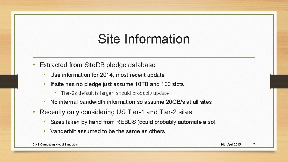 Site Information • Extracted from Site. DB pledge database • Use information for 2014,