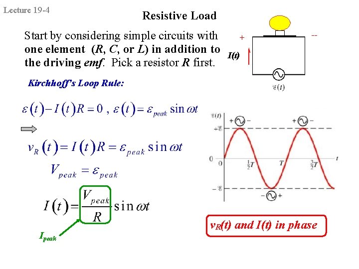 Lecture 19 -4 Resistive Load Start by considering simple circuits with one element (R,
