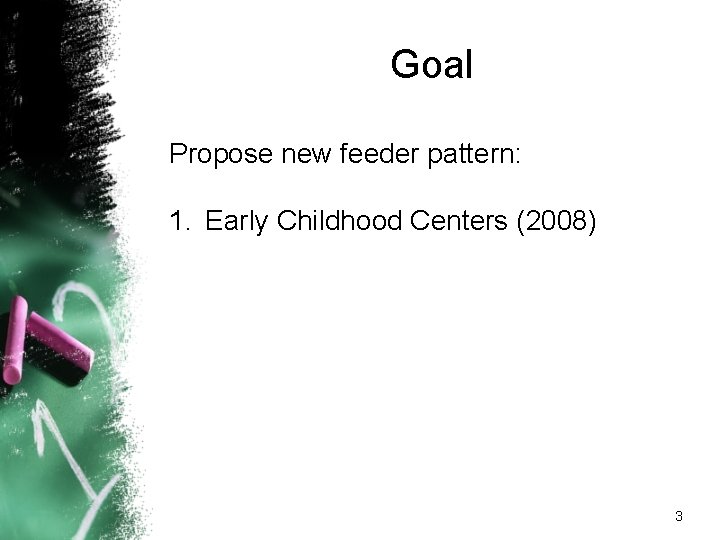 Goal Propose new feeder pattern: 1. Early Childhood Centers (2008) 3 